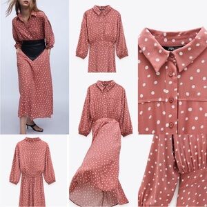 Zara Polka Dot Midi Dress in Pink
